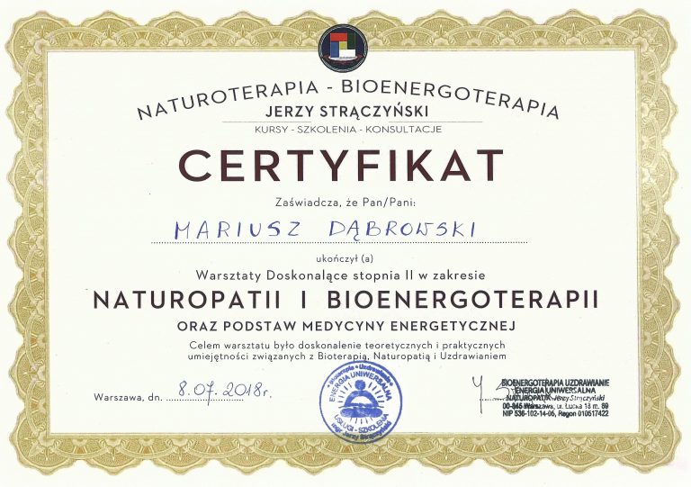 Bioenergoterapeuta II stopień Mariusz Dąbrowski