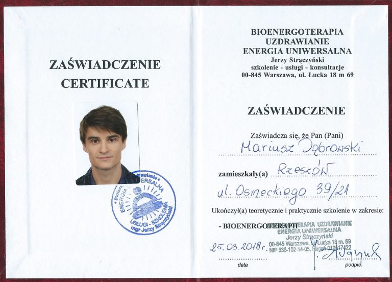 Bioenergoterapeuta Mariusz Dąbrowski