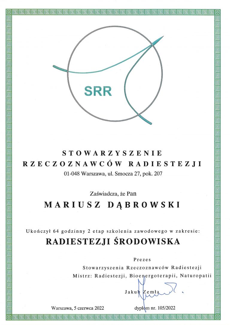Zawodowy kurs radiestezji środowiska Mariusz Dąbrowski