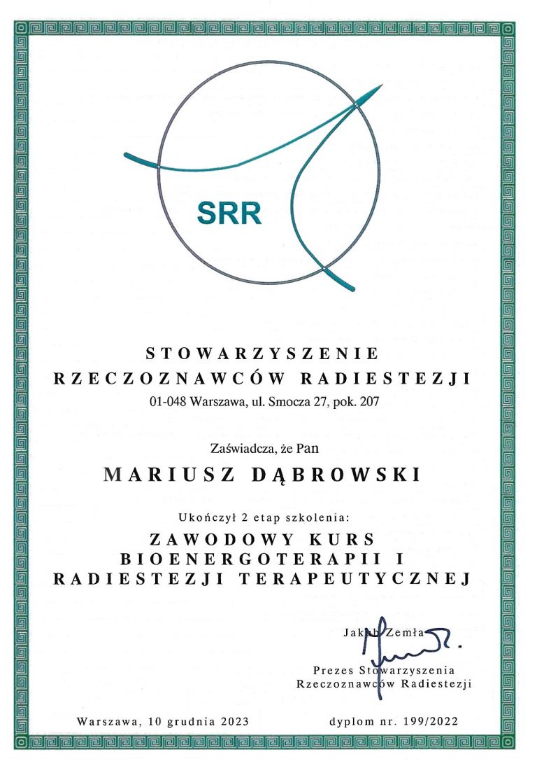 Zawodowy kurs bioenergoterapii i radiestezji terapeutycznej - Mariusz Dąbrowski